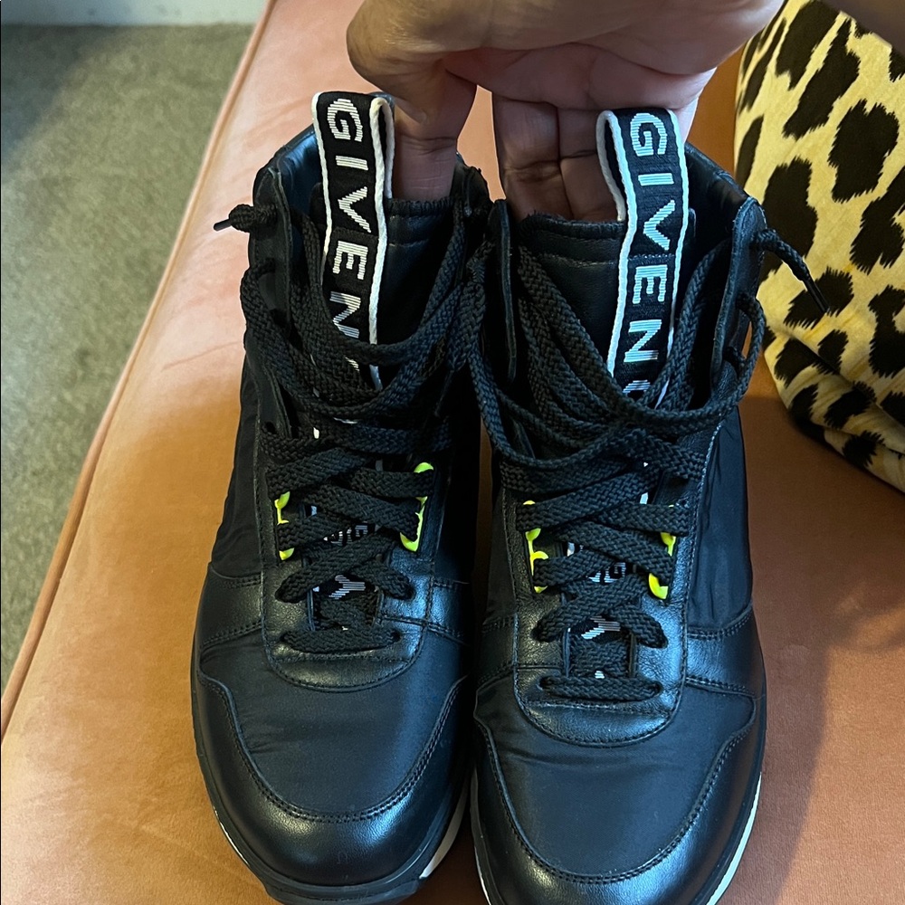 100% Authentic Givenchy Black and Neon High-Top Sneakers